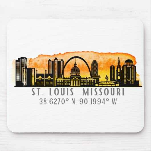 St. Louis Sunset Skyline Map Coordinates Muismat (Voorkant)
