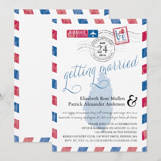 St. Lucia Airmail Wedding Kaart (Voorkant / Achterkant)