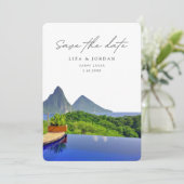 St Lucia Bewaar de datum Schilderachtig bruiloft Kaart (Staand voorkant)