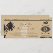 St Lucia Boarding Pass Save the Date Birthday (Voorkant / Achterkant)