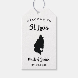 St. Lucia bruiloft welkomsttas Labels, eilandkaart Cadeaulabel