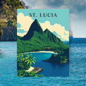 St. Lucia Caribbean Retro Reizen Kunst Briefkaart