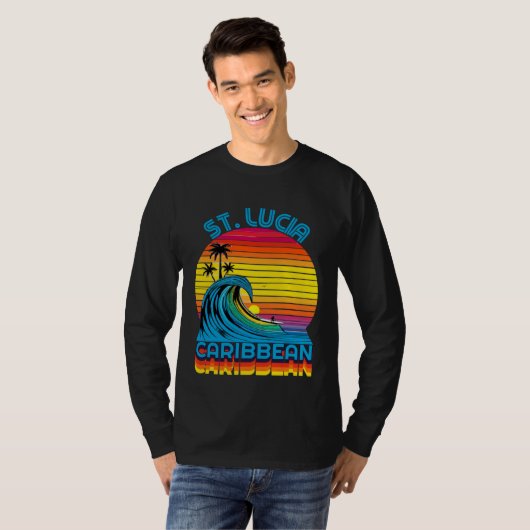 St Lucia Caribbean Retro Throwback Surf & Beach So T-shirt (Voorkant volledig)