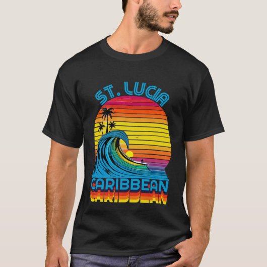 St Lucia Caribbean Retro Throwback Surf & Strand Z T-shirt (Voorkant)