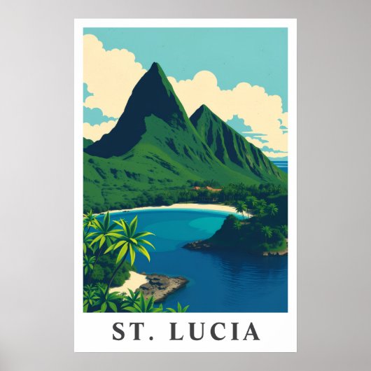 St. Lucia Caribbean Tropical Beach Travel Art Poster (Voorkant)
