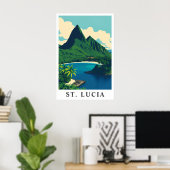 St. Lucia Caribbean Tropical Beach Travel Art Poster (Thuiskantoor)