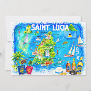 St Lucia Caribische Aquarel Kaart Ansichtkaart