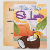 St Lucia Cartoon-reisposter. Kaart (Voorkant / Achterkant)
