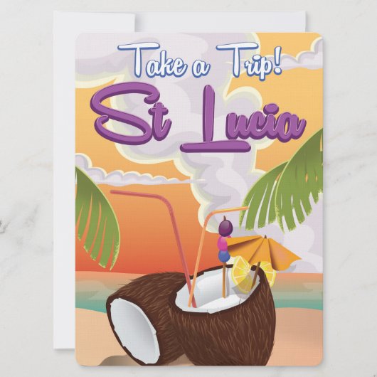 St Lucia Cartoon-reisposter. Kaart (Voorkant)