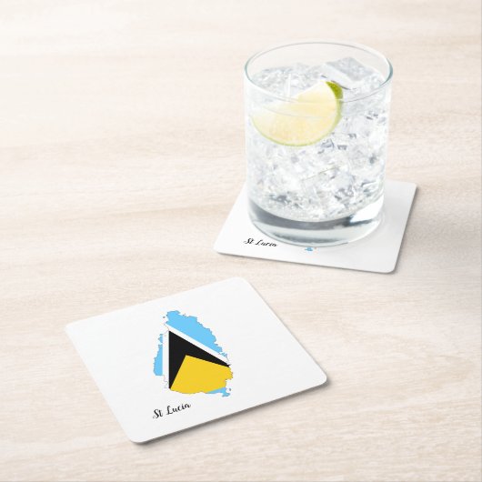 St Lucia Flag Map Kartonnen Onderzetters (Insitu)