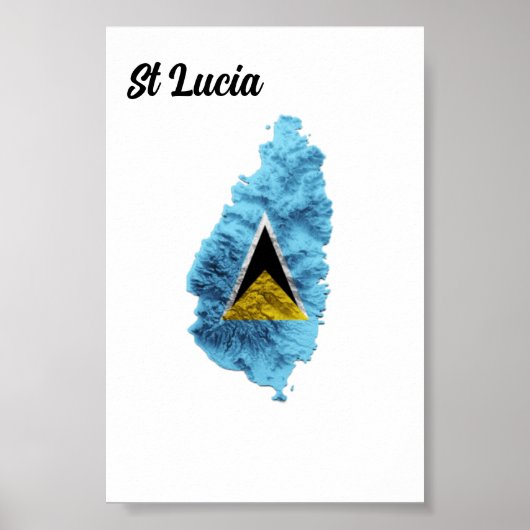 St Lucia Flag Map Poster (Voorkant)