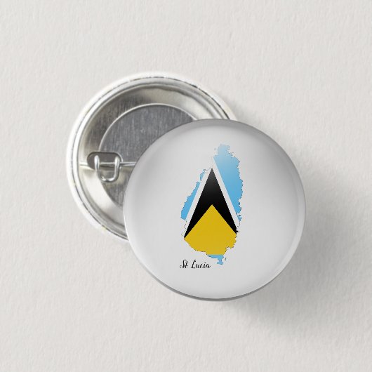 St Lucia Flag Map Ronde Button 3,2 Cm (Voorkant /achterkant)