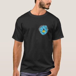 St Lucia Heart Cutout met Saint Lucian Vlag op St T-shirt