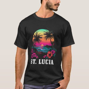 St. Lucia Hibiscus Bloemen Strandsurfer Souvenir T-shirt