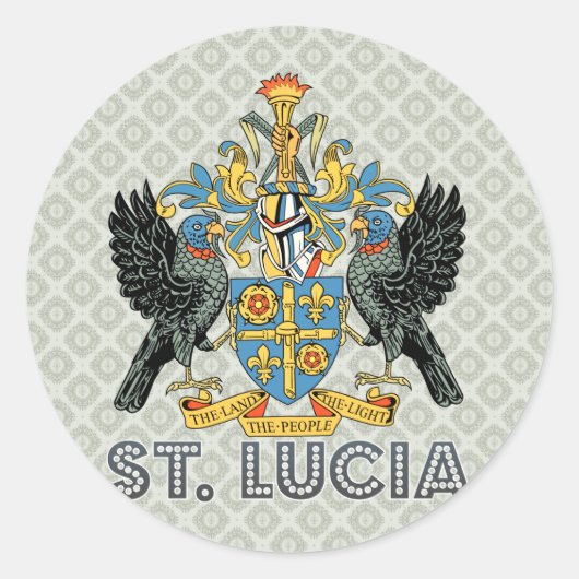 St. Lucia Hoge Kwaliteit Wapen Ronde Sticker (Voorkant)