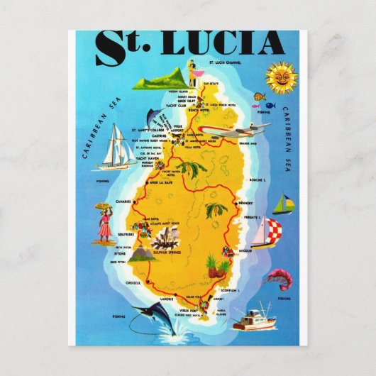 St Lucia Kaart Ansichtkaart (Voorkant)