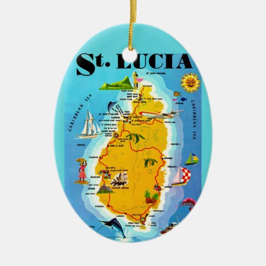 St Lucia Kaart Ansichtkaart Ornament (Voorkant)
