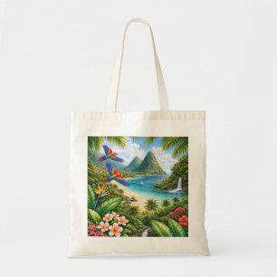 St. Lucia Pitons Tropisch Strand en Papegaaien Tote Bag