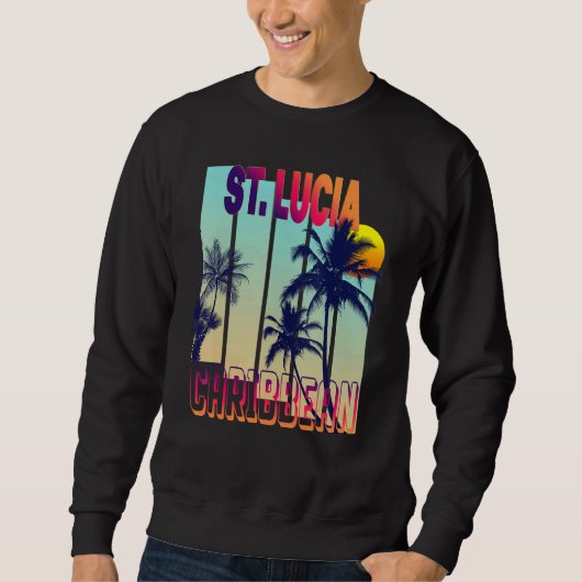 St Lucia Retro stijl palmboom Trui (Voorkant)