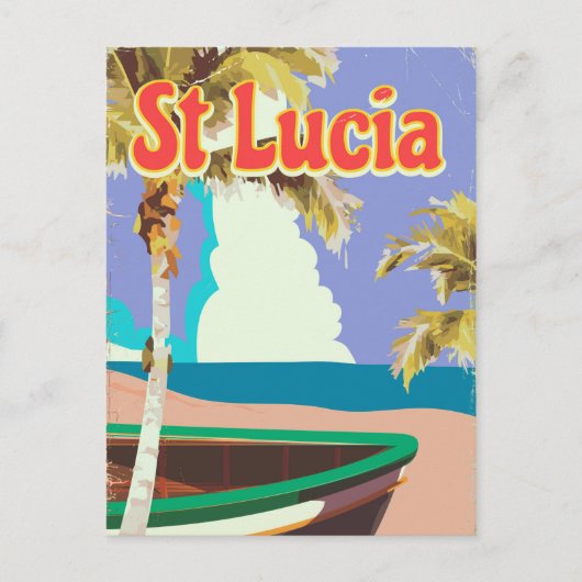 St Lucia vintage strand reisposter Briefkaart (Voorkant)