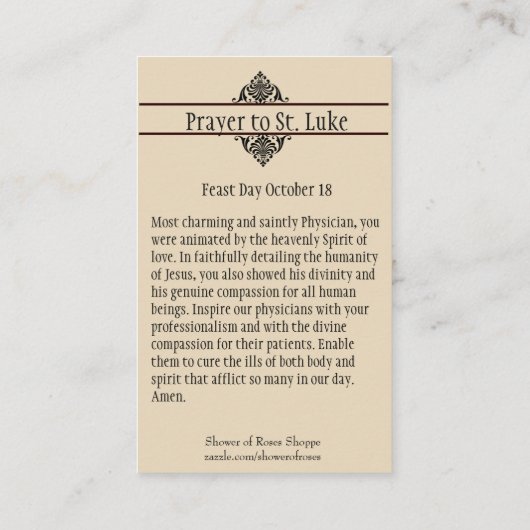 St. Luke Evangelist Patron of Physicians Heilige K Visitekaartje (Achterkant)