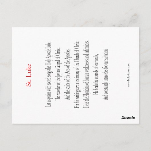 St. Luke Prayer Card Briefkaart (Achterkant)