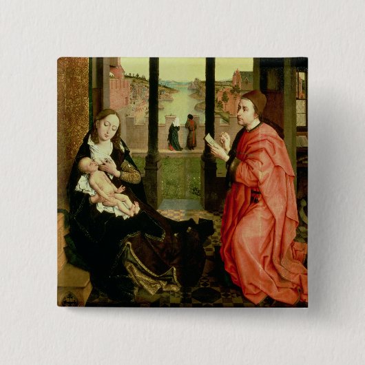 St. Luke Tekent een portret van de Maagd Vierkante Button 5,1 Cm (Voorkant)