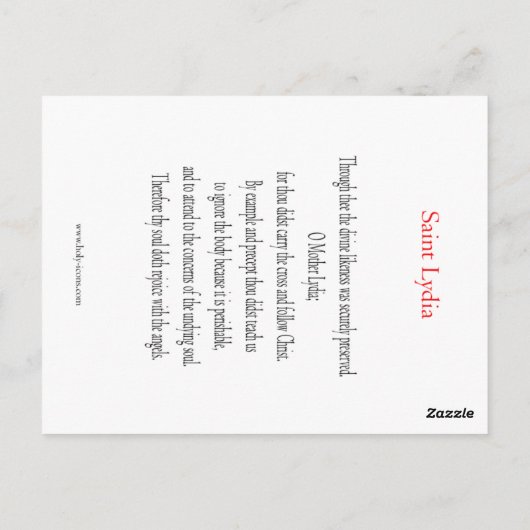 St. Lydia Prayer Kaart (Achterkant)