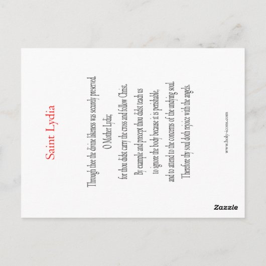 St. Lydia Prayer Kaart (Achterkant)