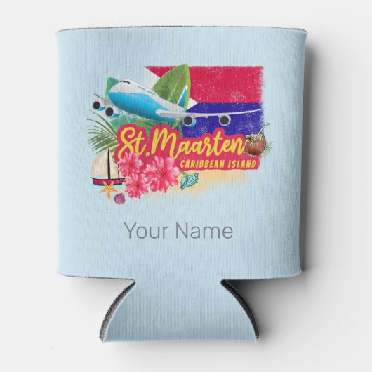 St. Maarten Retro Caribbean  Island Plane Blikjeskoeler (Voorkant)