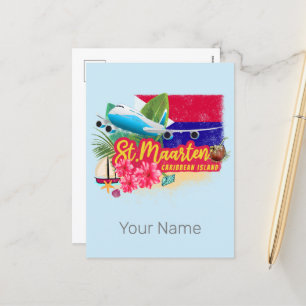 St. Maarten Retro Caribbean  Island Plane Feestdagenkaart