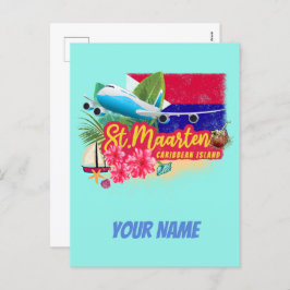 St. Maarten Retro Caribbean  Island Plane Feestdagenkaart