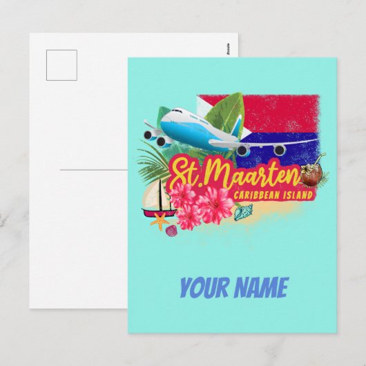 St. Maarten Retro Caribbean Island Plane Feestdagenkaart (Voorkant / Achterkant)