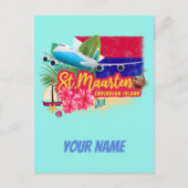 St. Maarten Retro Caribbean  Island Plane Feestdagenkaart (Voorkant)