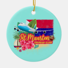 St. Maarten Retro Caribbean  Island Plane Keramisch Ornament