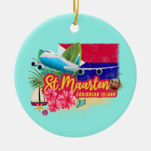 St. Maarten Retro Caribbean  Island Plane Keramisch Ornament