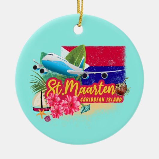 St. Maarten Retro Caribbean  Island Plane Keramisch Ornament (Voorkant)