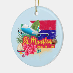 St. Maarten Retro Caribbean  Island Plane Keramisch Ornament