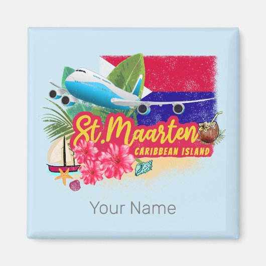 St. Maarten Retro Caribbean  Island Plane Magneet (Voorkant)
