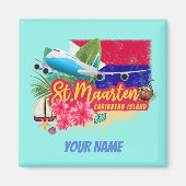 St. Maarten Retro Caribbean  Island Plane Magneet (Voorkant)