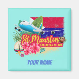 St. Maarten Retro Caribbean  Island Plane Magneet