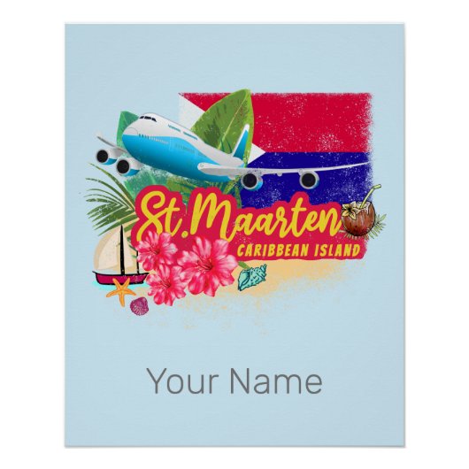St. Maarten Retro Caribbean  Island Plane Perfect Poster (Voorkant)
