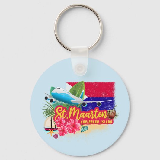St. Maarten Retro Caribbean  Island Plane Sleutelhanger (Voorkant)