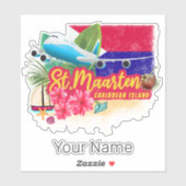 St. Maarten Retro Caribbean  Island Plane Sticker (Vel)