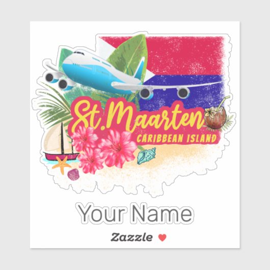 St. Maarten Retro Caribbean  Island Plane Sticker (Vel)