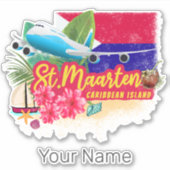 St. Maarten Retro Caribbean  Island Plane Sticker (Voorkant)