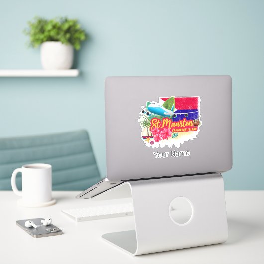 St. Maarten Retro Caribbean  Island Plane Sticker (Laptop op bureau)