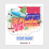 St. Maarten Retro Caribbean  Island Plane Sticker (Vel)