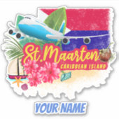 St. Maarten Retro Caribbean  Island Plane Sticker (Voorkant)