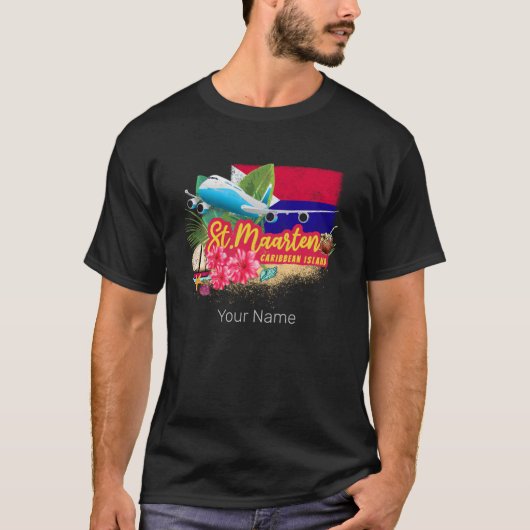 St. Maarten Retro Caribbean  Island Plane T-shirt (Voorkant)